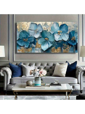 Elevate your living space with this stunning blue flower abstract oil painting on canvas. Expertly crafted, it combines vibrant hues and textured brushstrokes to create a captivating focal point. Perfect for adding a touch of elegance and artistic sophistication to any room, this artwork enhances your home decor with its modern yet timeless appeal.