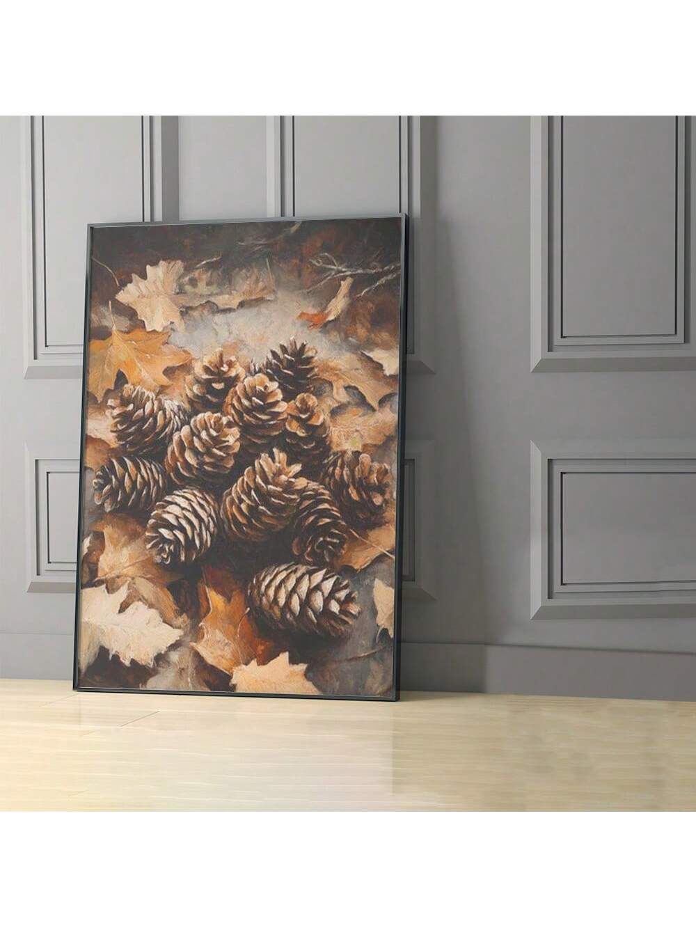 Elevate your living space with this expertly crafted canvas art featuring detailed pine cones and leaves. Perfectly framed, it adds a natural, seasonal touch to any room, enhancing your home décor with timeless elegance. Ideal for celebrating autumn or bringing a rustic charm year-round, this piece combines artistic quality with versatile style.