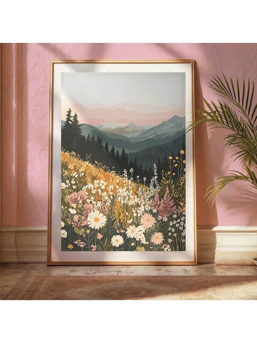 This stunning canvas art captures the peaceful beauty of a wildflower mountain sunset. The bohemian mid-century modern style adds a touch of elegance to any wall decor. Crafted with high-quality materials, this piece is a must-have for those seeking a peaceful and stylish home.