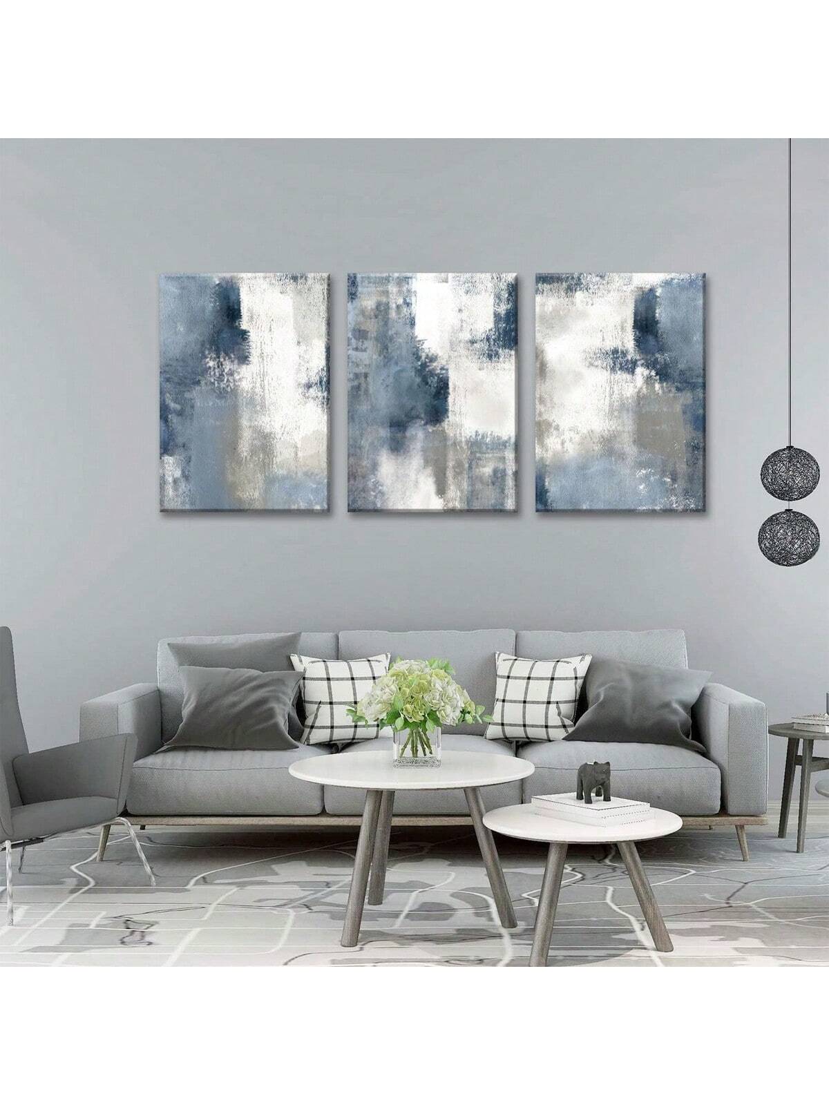 Elevate your space with this stylish 3-piece abstract canvas wall art set, featuring a sophisticated palette of navy and gray. Designed to complement modern and neutral interiors, these pieces bring a refined artistic touch to homes, offices, or as thoughtful gifts. Each canvas showcases unique abstract patterns that add depth and visual interest, enhancing any room with contemporary elegance and subtle color harmony.