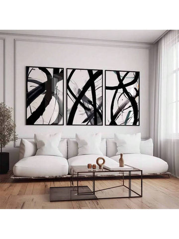 Transform your space with this striking 3-piece black and white abstract wall art collection. Featuring modern graphic designs printed on high-quality non-woven fabric, these versatile prints work beautifully in dining rooms, home offices, or any contemporary setting. The waterproof material ensures durability and easy maintenance, while the minimalist aesthetic complements any décor style. Available in both framed and unframed options to suit your preference. Create an instant focal point that adds sophist