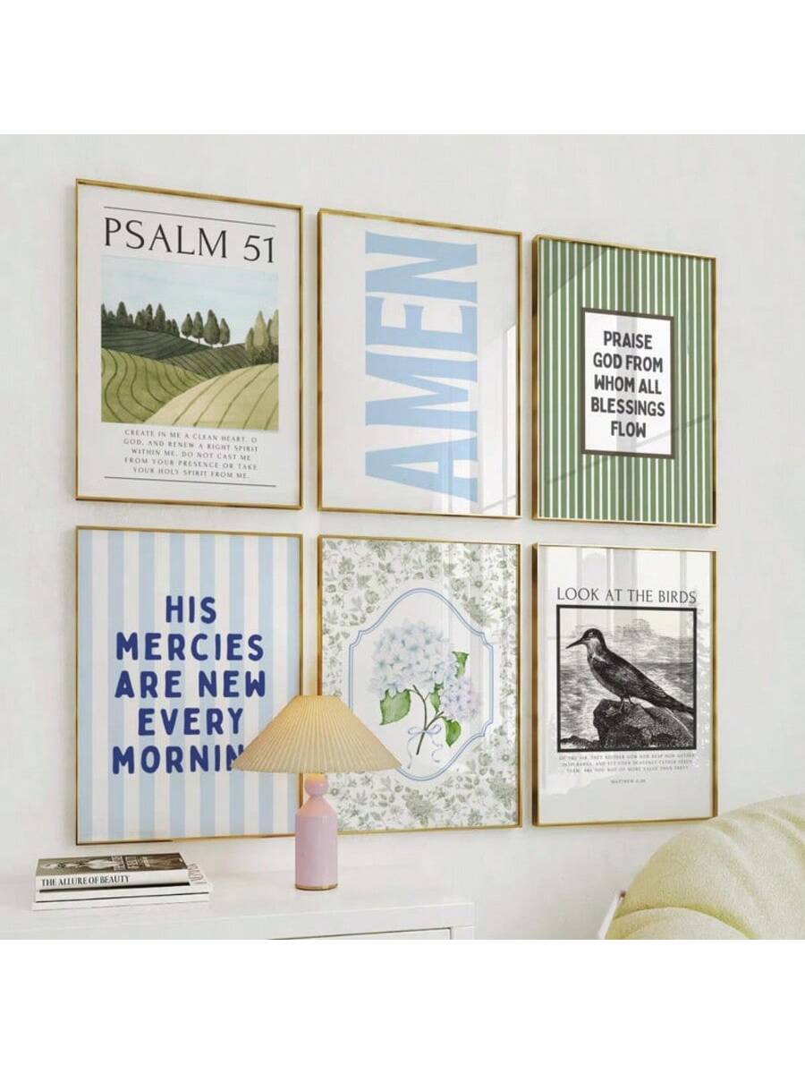 Transform your space with this elegant 6-piece Christian wall art collection, featuring serene blue and green canvas prints adorned with inspiring Bible verses. Each piece is thoughtfully designed to complement modern and traditional interiors alike, making it perfect for bedrooms, living rooms, or prayer spaces. 