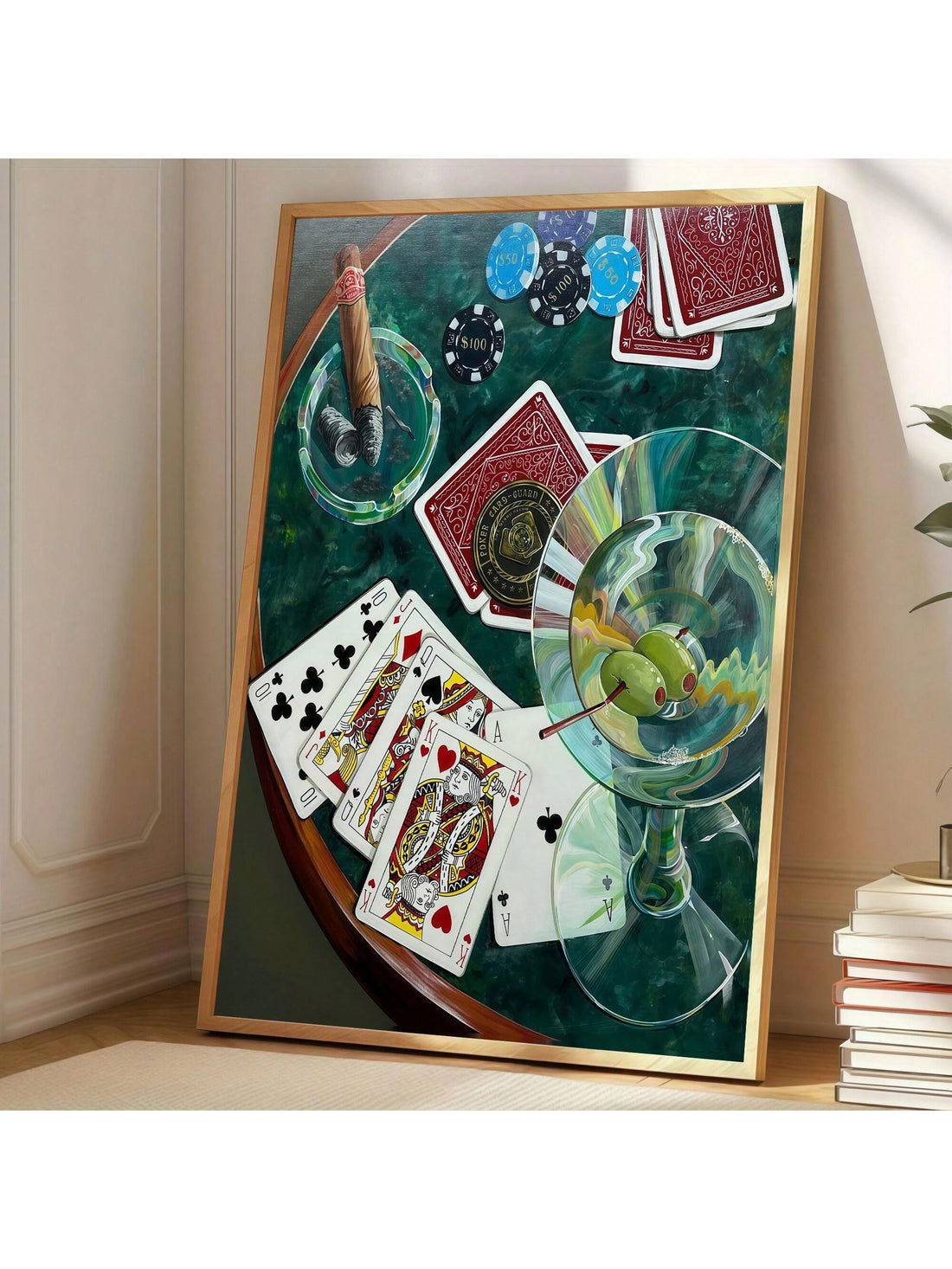 Elevate your living space with this stylish oil painting canvas print featuring playing cards and poker chips. Expertly crafted, it adds a sophisticated touch to modern home decor, blending classic gaming elements with contemporary art. Perfect for game rooms, lounges, or any area seeking a refined yet dynamic atmosphere. Durable and vibrant, this canvas print offers lasting visual appeal and a conversation-starting centerpiece.