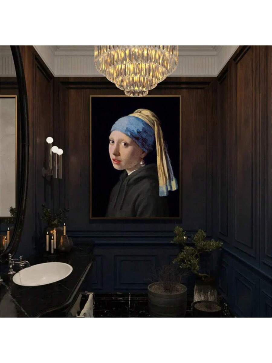 Inspired by classical portraiture, this striking art print captures a contemporary figure adorned with an iconic pearl earring and modern hoodie.