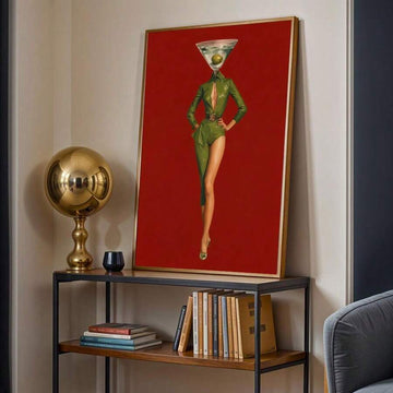Surreal martini woman poster with cocktail glass head
