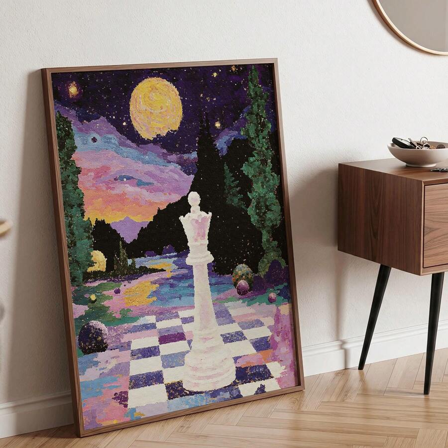 Surreal Starry Night Galaxy Queen Chess Piece Canvas Poster
