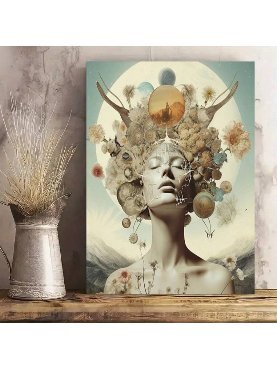 This framed poster features a surreal woman portrait, perfect for adding a modern and psychedelic touch to any bedroom or dorm decor. With its unique and eye-catching design, this poster is sure to enhance the aesthetic of any living space. A must-have for art enthusiasts and those looking to add a bold statement piece to their interior design.