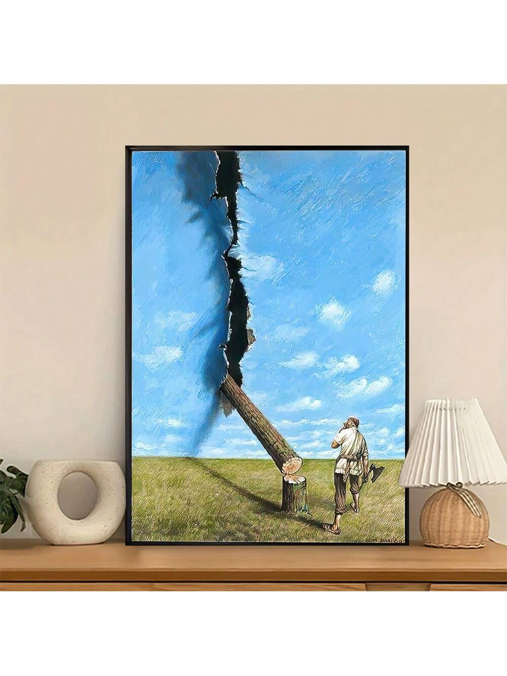 Transform your living space with this captivating surrealist canvas art piece. Featuring an imaginative cracked pipe design that seamlessly blends into a dreamy sky landscape, this poster challenges perception and sparks conversation. The striking visual composition combines abstract elements with thought-provoking imagery, making it an ideal focal point for contemporary interiors.