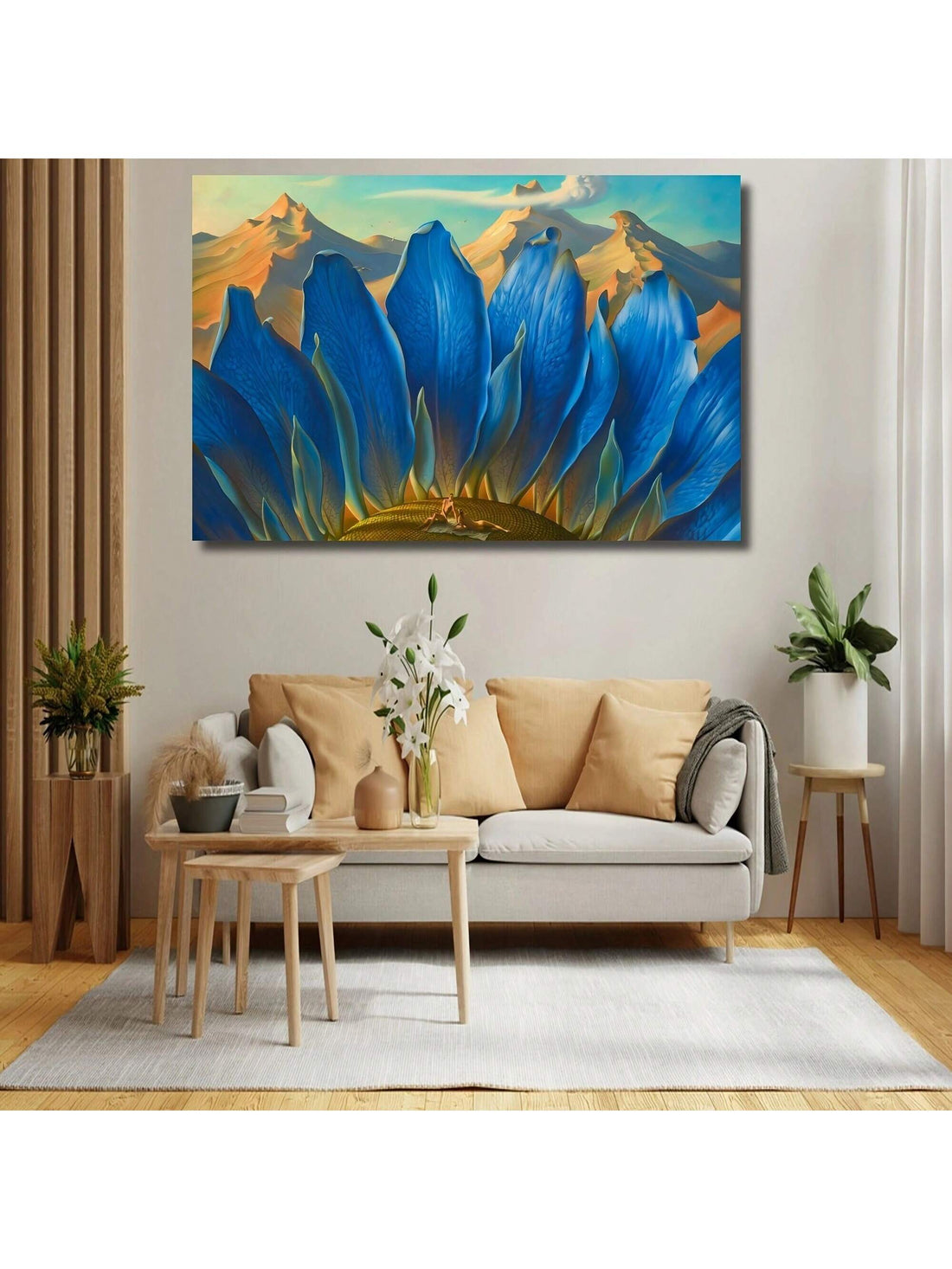 Elevate your home decor with Surrealist Dream: Oversized Wall Art. Perfect for any room, this unique piece showcases stunning surrealistic design. Add a touch of artistic flair to your space with this oversized wall art.