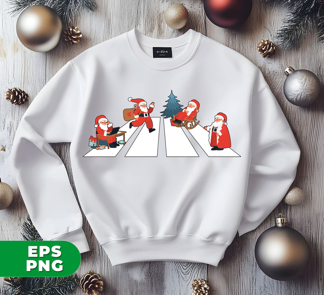 Santa Xmas, Santa Cross The Road, Cross On A Street, Digital Files, Png Sublimation
