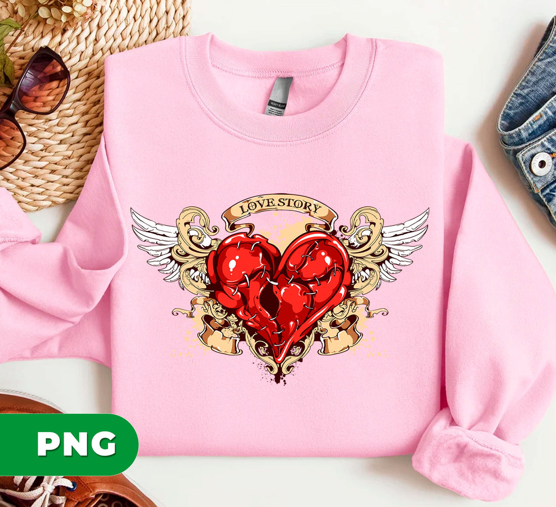 Love Story, Heart With White Wings, Love Icon, Love Heart, Digital Files, Png Sublimation