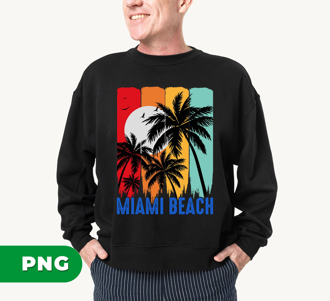 Miami Beach, Summer Lover, Palm Tree Silhouette, Retro Summer, Digital Files, Png Sublimation