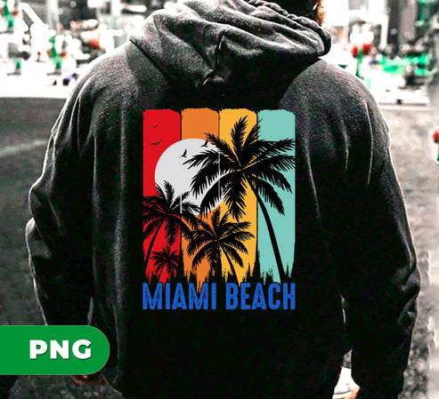 Miami Beach, Summer Lover, Palm Tree Silhouette, Retro Summer, Digital Files, Png Sublimation