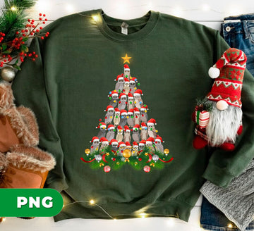 Funny Owls In Santa Hats Forming Christmas Tree, Cute Holiday Animal, PNG For Shirts, PNG Sublimation