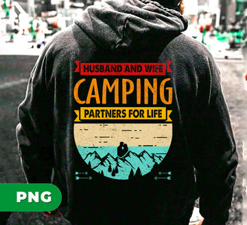Husband And Wife Camping, Retro Couples Hiking, Partners For Life Outdoor Camper, Gift For Married Couple, Mountain Tent Love
