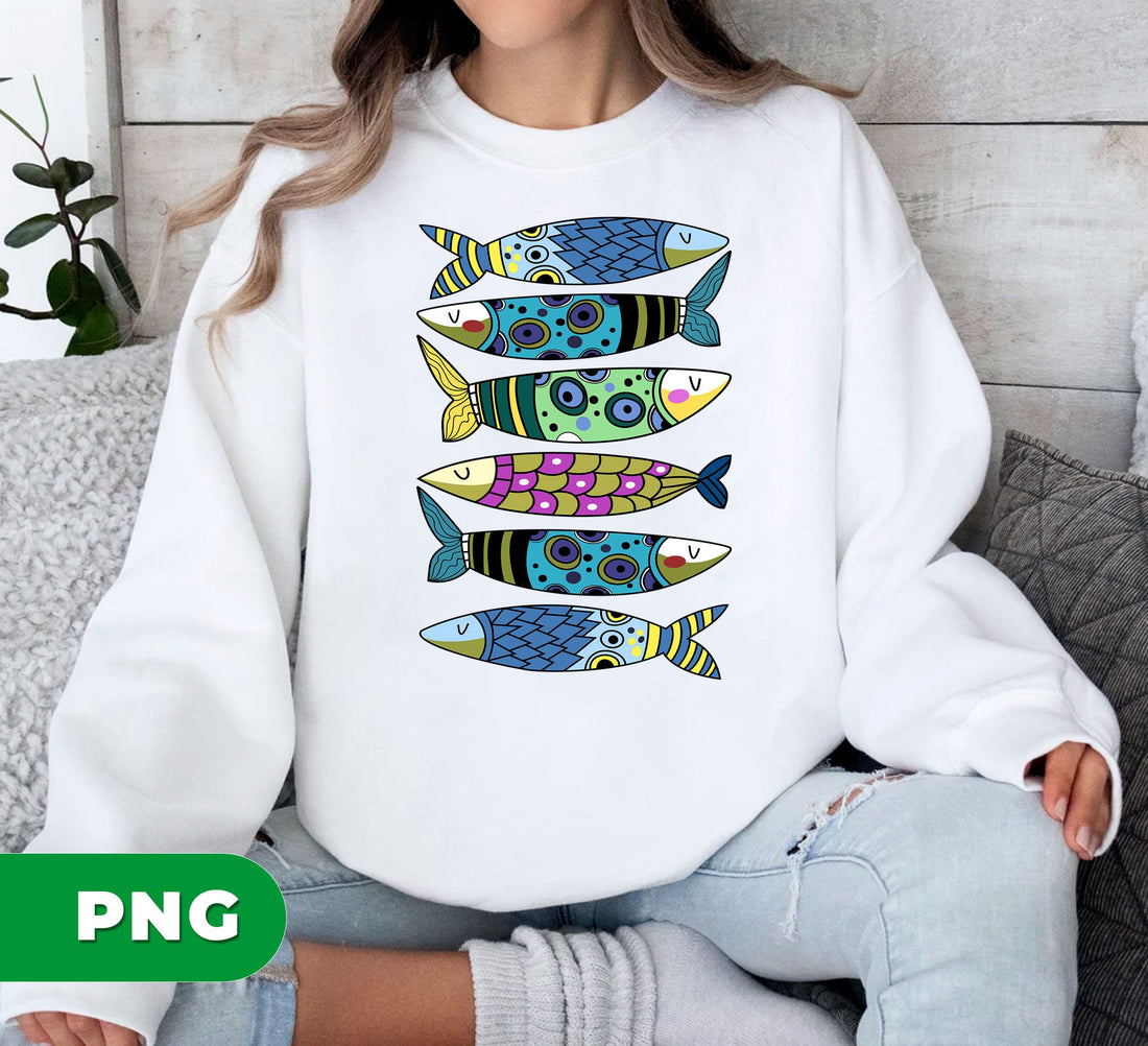 Colorful Fish PNG, Folk Art Fish Illustration PNG, Scandinavian Fish Sublimation, Nautical Beach Clipart, Boho Ocean Animal Print