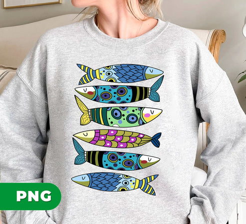 Colorful Fish PNG, Folk Art Fish Illustration PNG, Scandinavian Fish Sublimation, Nautical Beach Clipart, Boho Ocean Animal Print
