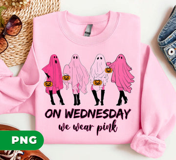On Wednesdays We Wear Pink Ghost PNG, Mean Girls Halloween Clipart, Pink Ghost Costume, Spooky Cute PNG For Sublimation