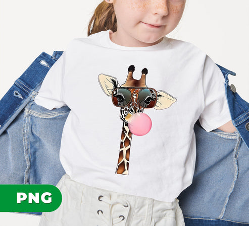 Cool Giraffe PNG, Funny Giraffe with Sunglasses and Bubblegum, Cute Safari Animal Sublimation Design, Trendy Jungle Clipart. Funny Giraffe