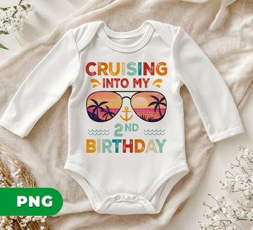 Cruising Into My 2nd Birthday PNG, Retro Second Birthday Design, Toddler Boy Birthday Gift