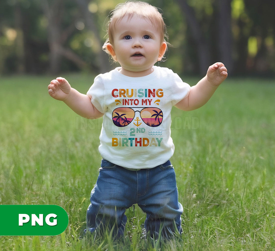 Cruising Into My 2nd Birthday PNG, Retro Second Birthday Design, Toddler Boy Birthday Gift