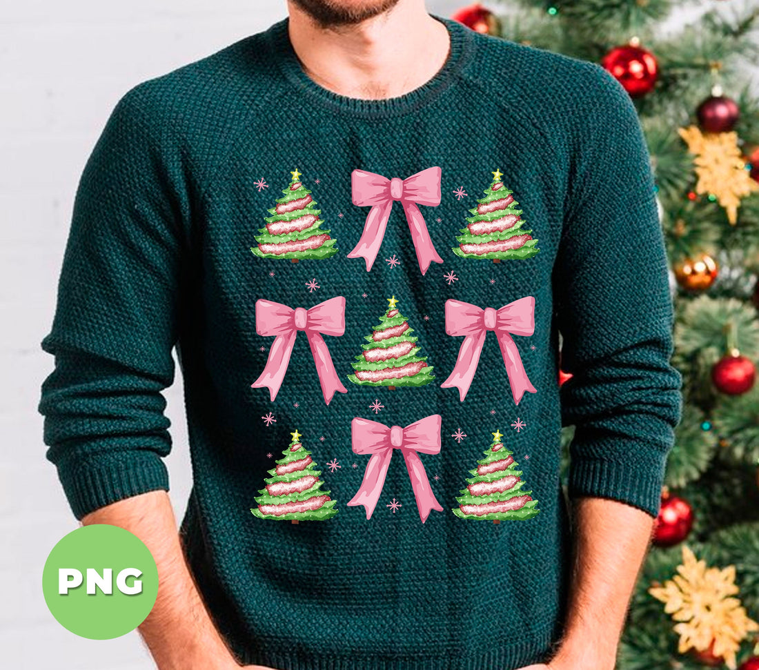 Pink Bow, Xmas Tree, Christmas Gift, Cute Pine Tree, Digital Files, Png Sublimation