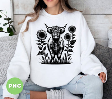 Cow With Sunflower, Cow Silhouette, Sunflowers Silhouette, Digital Files, Png Sublimation