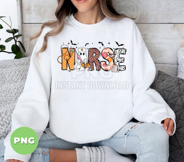 Halloween Nurse PNG, Ghost Nurse Sublimation, Spooky Nurse Leopard Pumpkin, Funny Nurse Clipart, Cute Halloween Medical Nurse