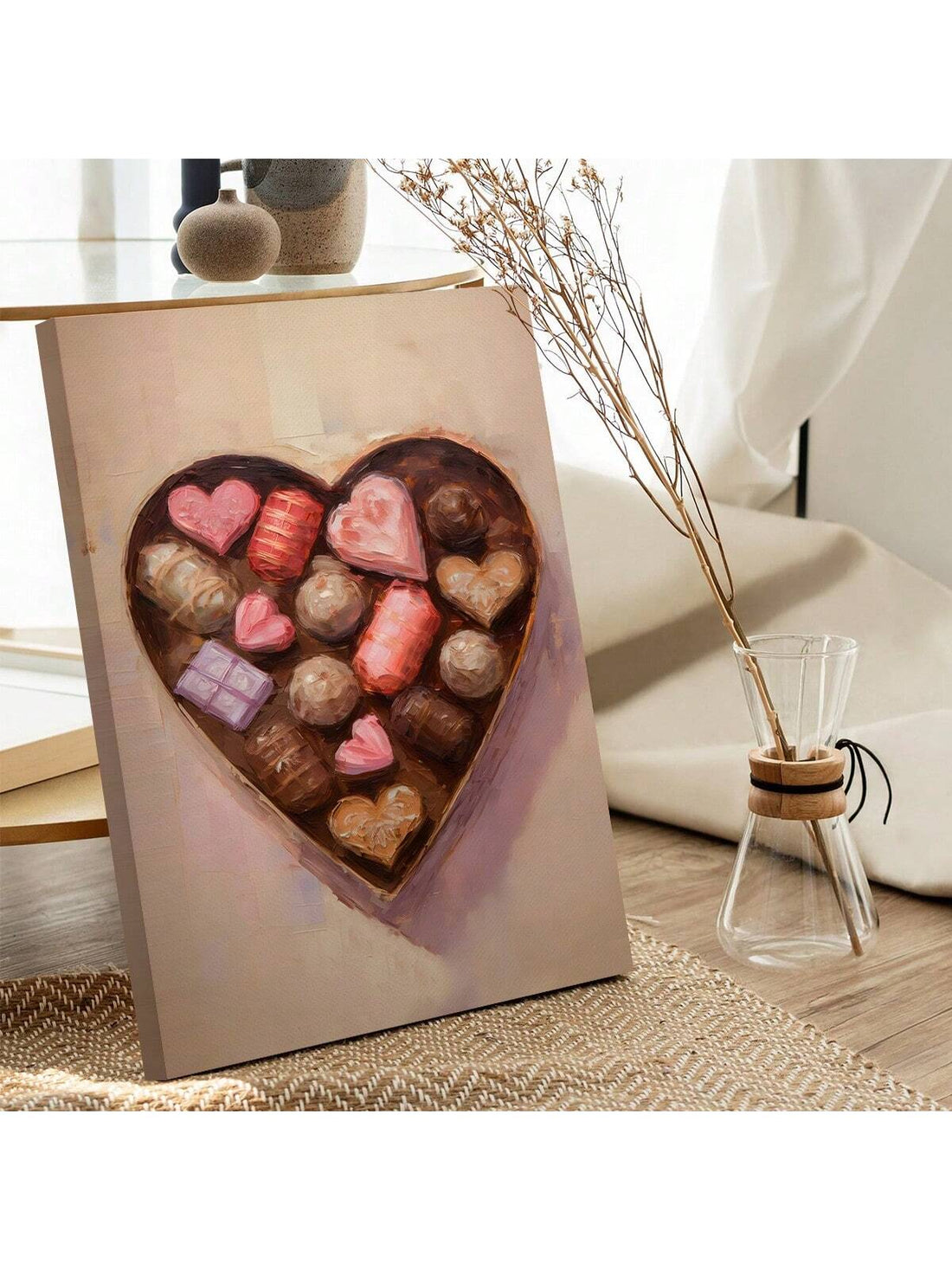 Add a touch of sweetness to your Valentine's Day decor with our Sweet Love heart-shaped chocolate box wall art. Made from high-quality materials, this piece is a perfect addition to any room. Its unique design and intricate details are sure to capture the hearts of any chocolate lover.