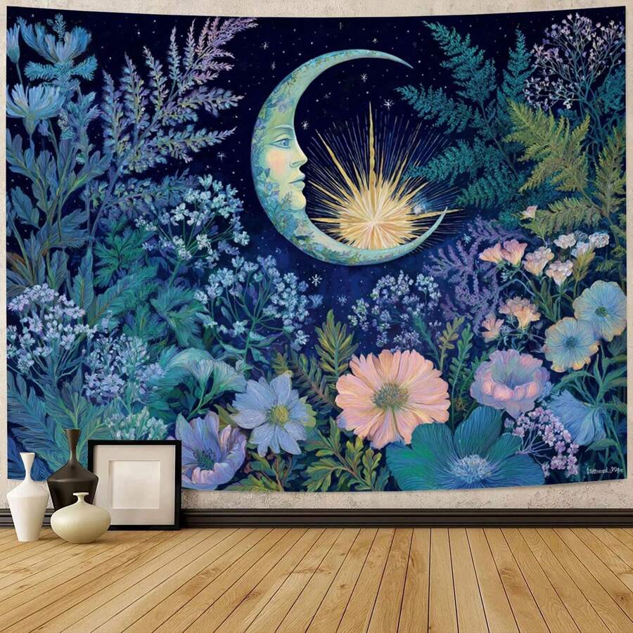 Front view 1 of Tapestry Sun And Moon, Vintage Bohemian Wall Hanging Crescent Moon And Starlight Decor from Jose Collections