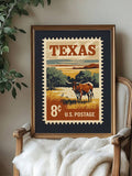 Texas Longhorn Vintage Stamp Western Americana Ranch Canvas Poster