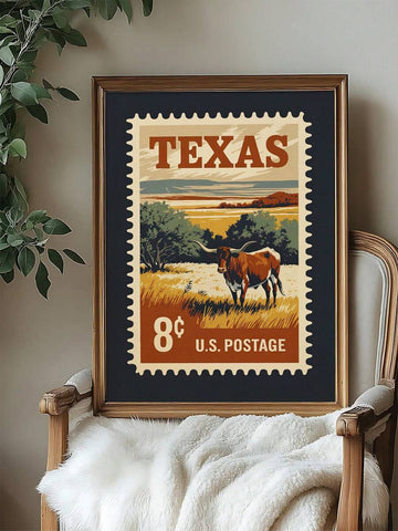 Texas Longhorn Vintage Stamp Western Americana Ranch Canvas Poster