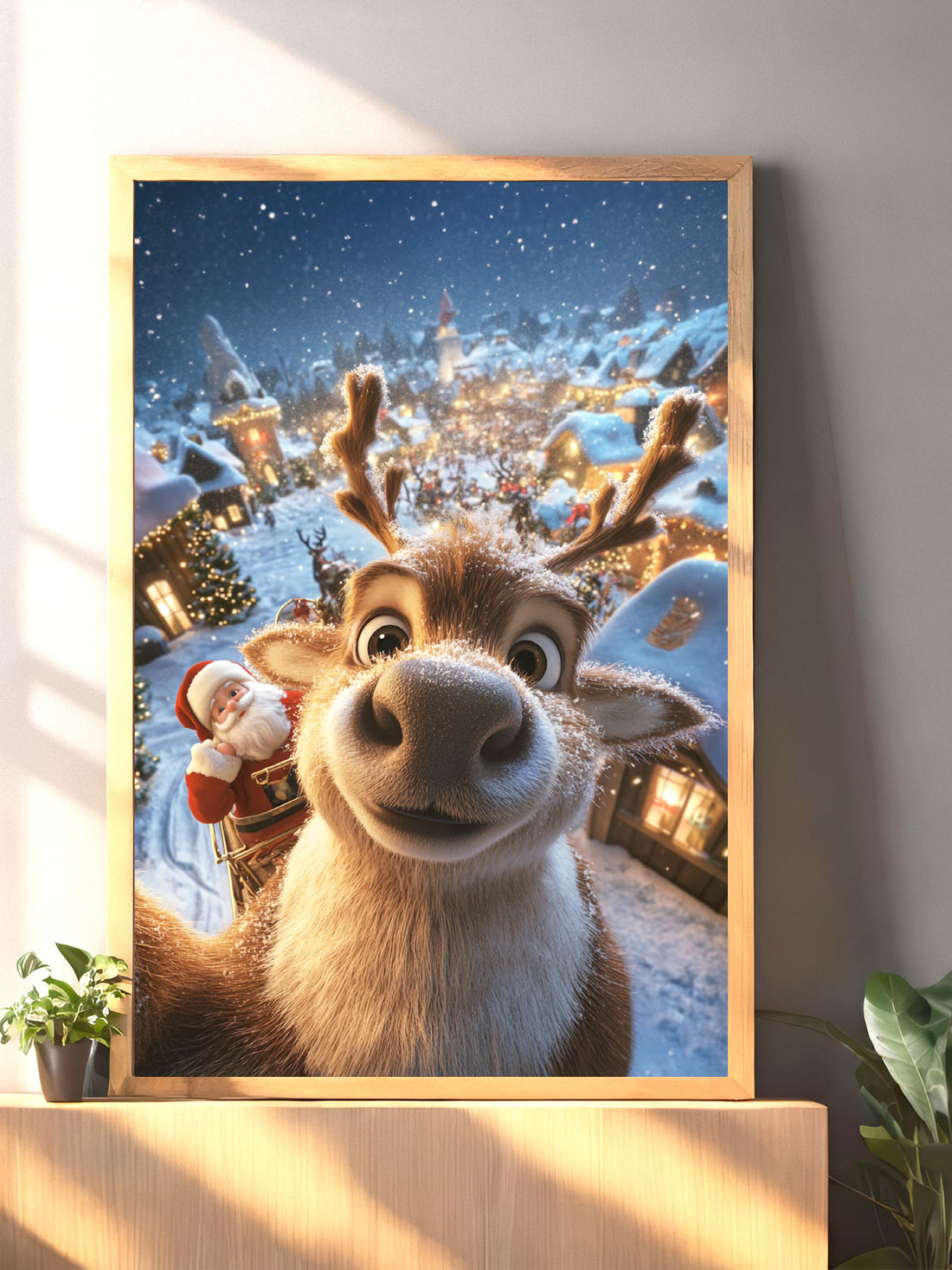 Capture the magic of the holidays with our "The Reindeer Took A Picture With Santa Claus" canvas poster. Featuring a heartwarming moment between a reindeer and Santa, this high-quality poster is perfect for adding a festive touch to any room.