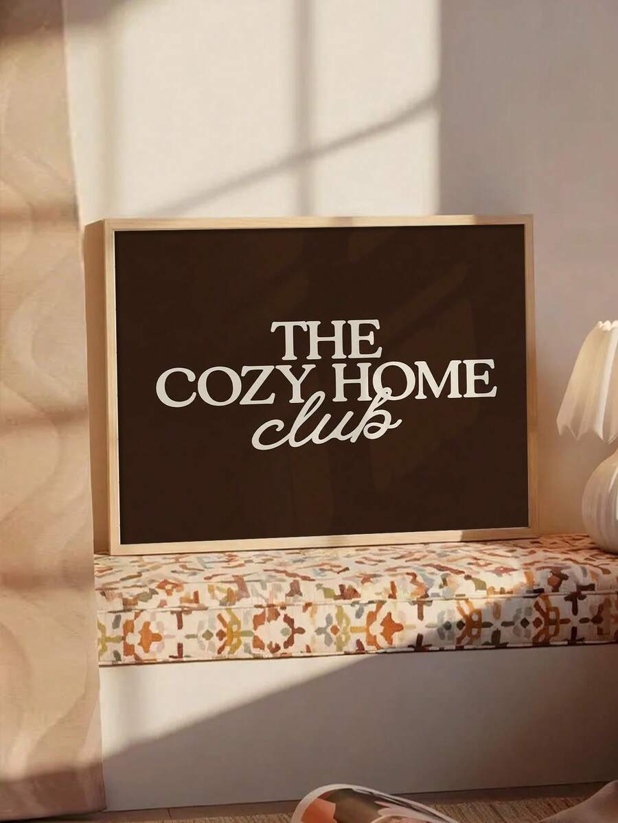 The Cozy Home Club retro typography canvas poster in dark brown and cream