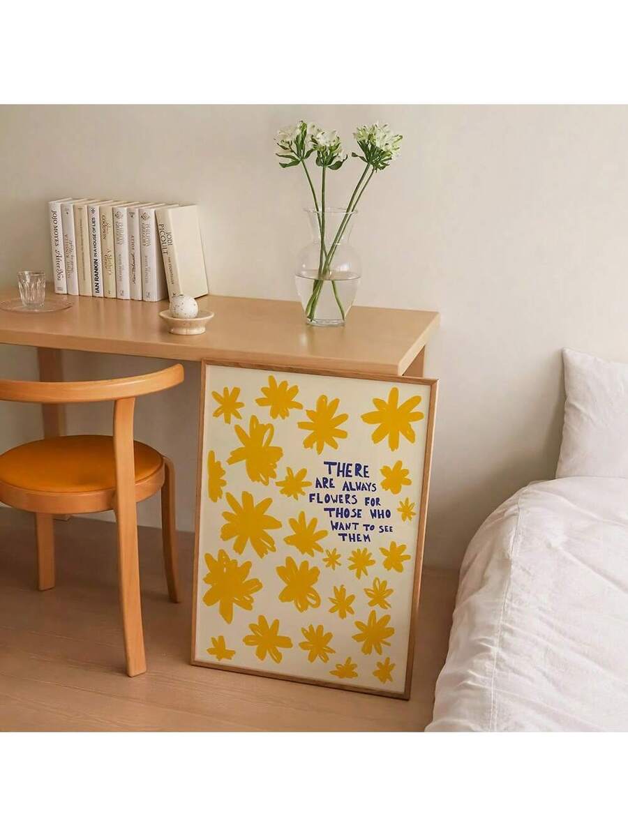 Flower quote print with yellow hand drawn flowers and There are always flowers text