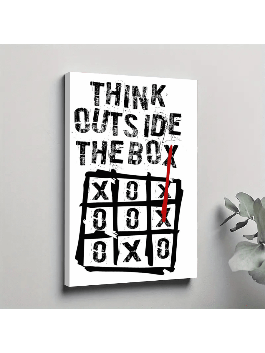 Discover new perspectives with our "Think Outside the Box" canvas wall art. Featuring a motivational message, this framed piece is perfect for inspiring spaces. Embrace creativity and innovation with this unique addition to your decor.