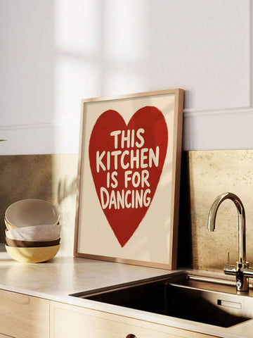 This Kitchen Is For Dancing Red Heart Quote Canvas Poster 