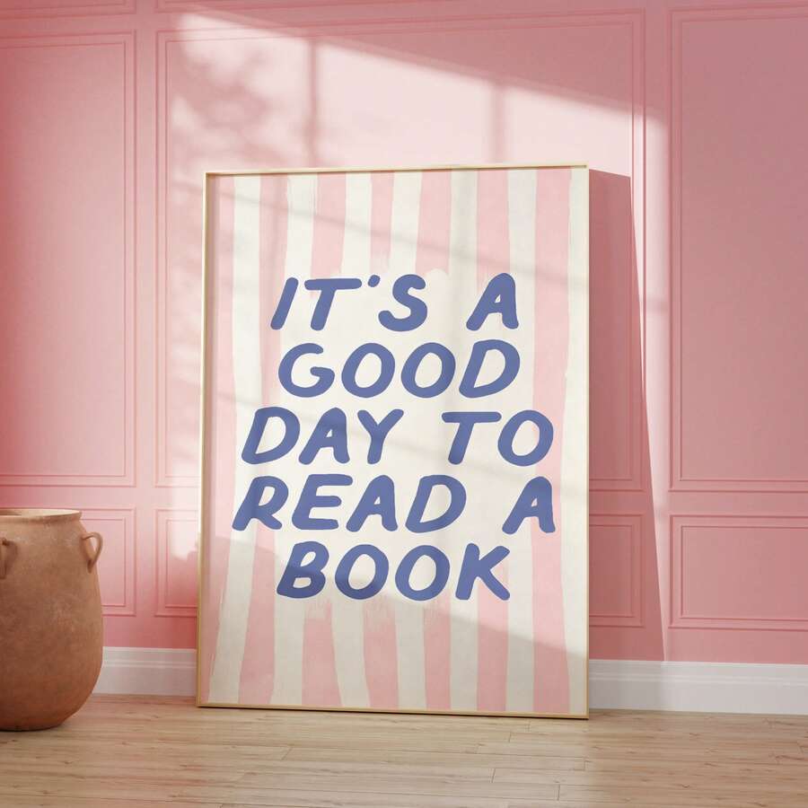 Today Is A Good Day To Read Book Theme Striped Canvas Poster 