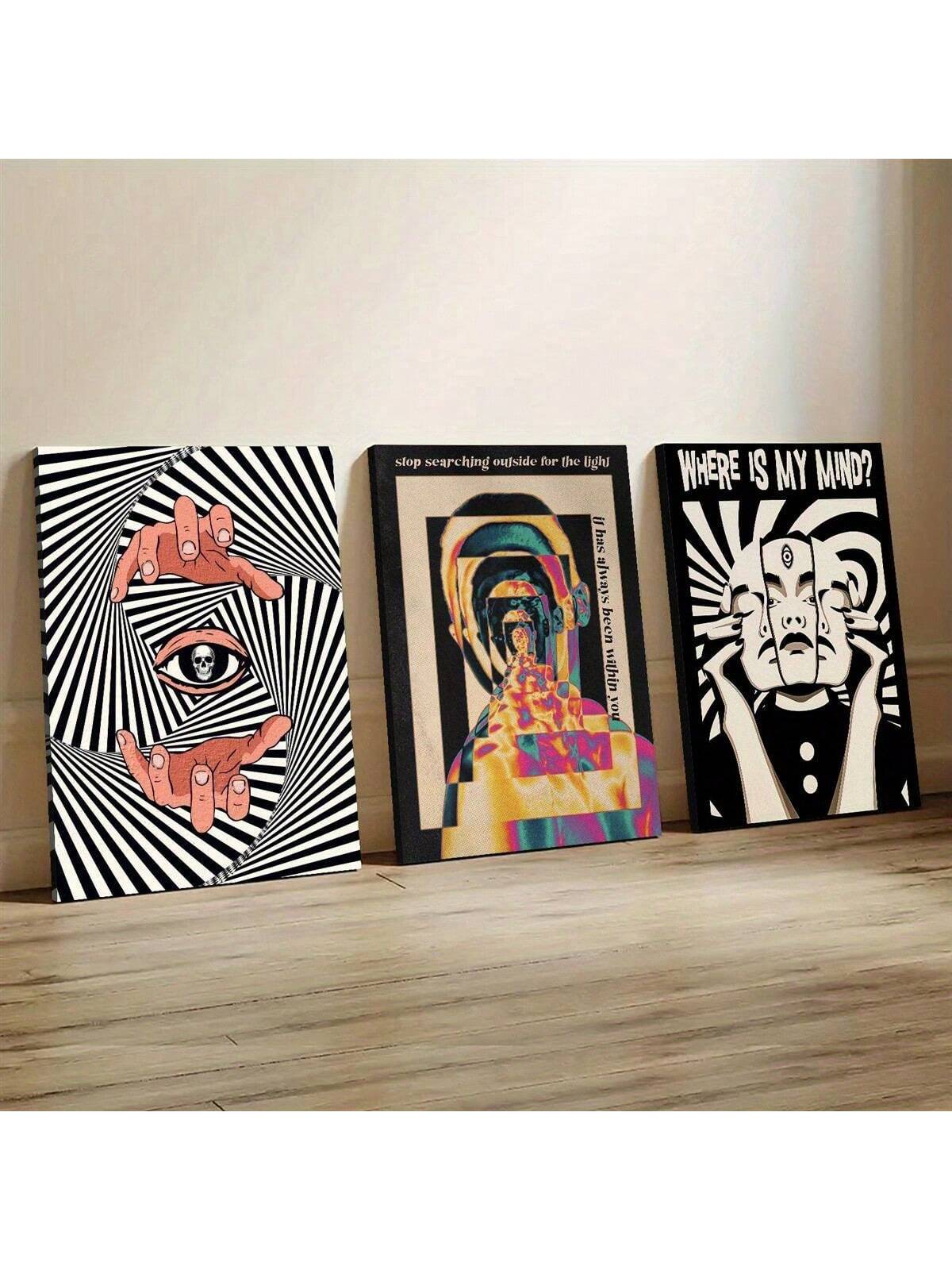 Elevate your interior with this expert-curated 3-piece canvas wall art set featuring captivating optical illusions. Designed to intrigue and inspire, each piece showcases a unique weird aesthetic that adds depth and conversation-starting appeal to any room. Perfect for those seeking distinctive, modern decor that challenges perception and enhances visual interest. Crafted with high-quality materials, this set ensures lasting vibrancy and style in your home environment.