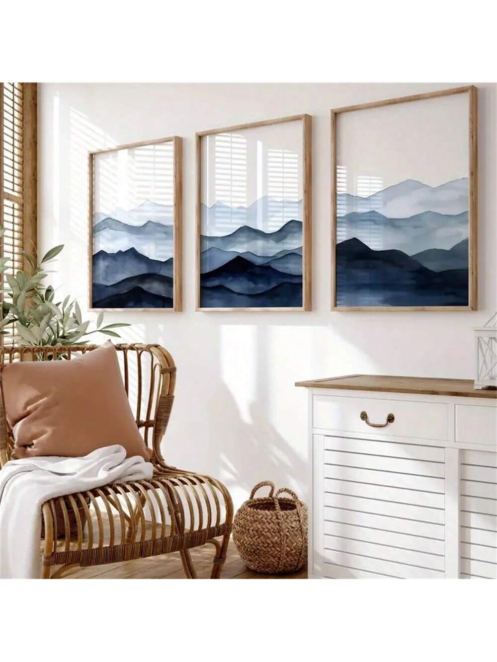 Transform your living space with this striking blue mountain wall art poster. Featuring contemporary abstract design elements, this modern print brings sophisticated visual interest to any room. The cool blue palette creates a calming atmosphere while the geometric mountain composition adds architectural depth to your walls. Perfect for minimalist interiors, bedrooms, or creative workspaces, this piece combines artistic flair with versatile décor appeal.