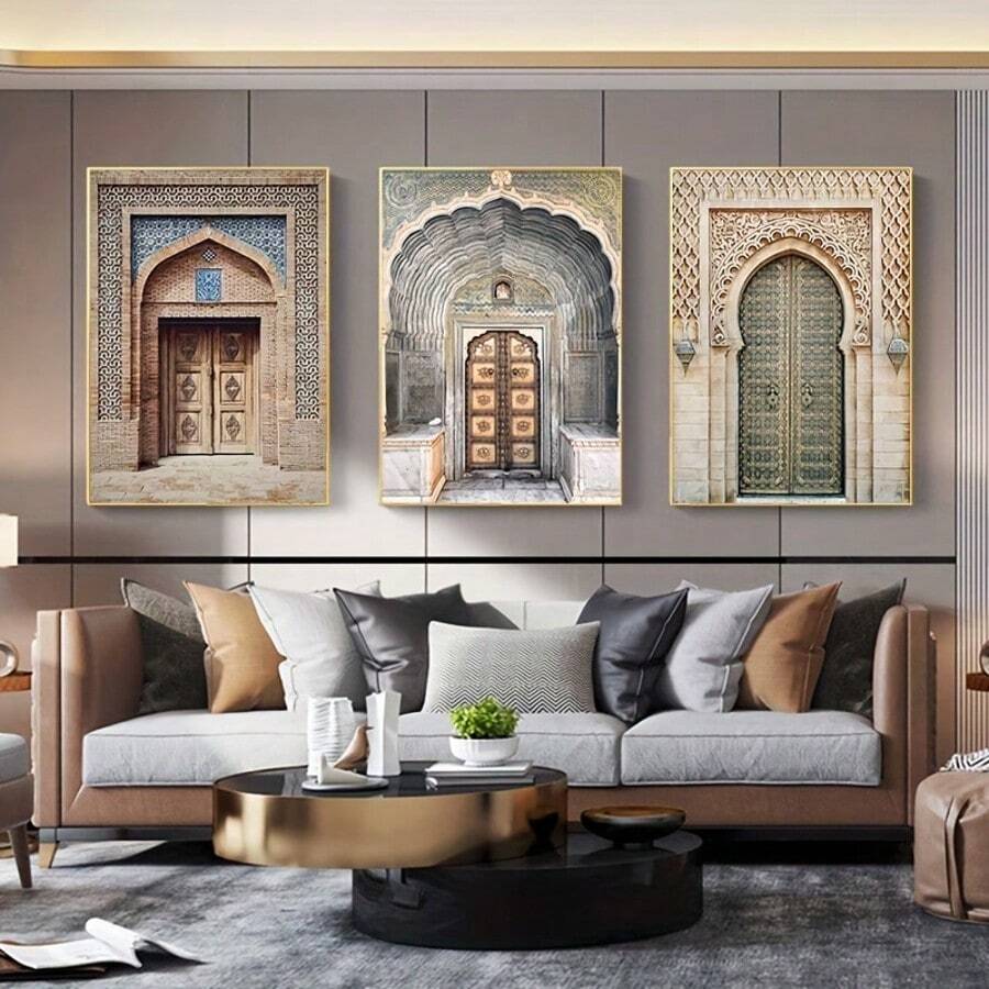 Transform your dining room with this striking modern Moroccan door canvas art set. Featuring bold graphic patterns inspired by contemporary design, each piece brings architectural elegance to your walls. The waterproof canvas construction ensures durability and longevity, making it perfect for any room in your home. No frame needed—simply hang and enjoy instant sophistication. Ideal for creating a curated gallery wall or making a statement as a standalone focal point in your space.