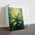 This canvas wall art features a stunning green and yellow abstract painting of tropical banana leaves. Perfect for adding a touch of nature to your living room, sofa backdrop, or bedside decoration. Elevate your home decor with this vibrant and eye-catching piece.