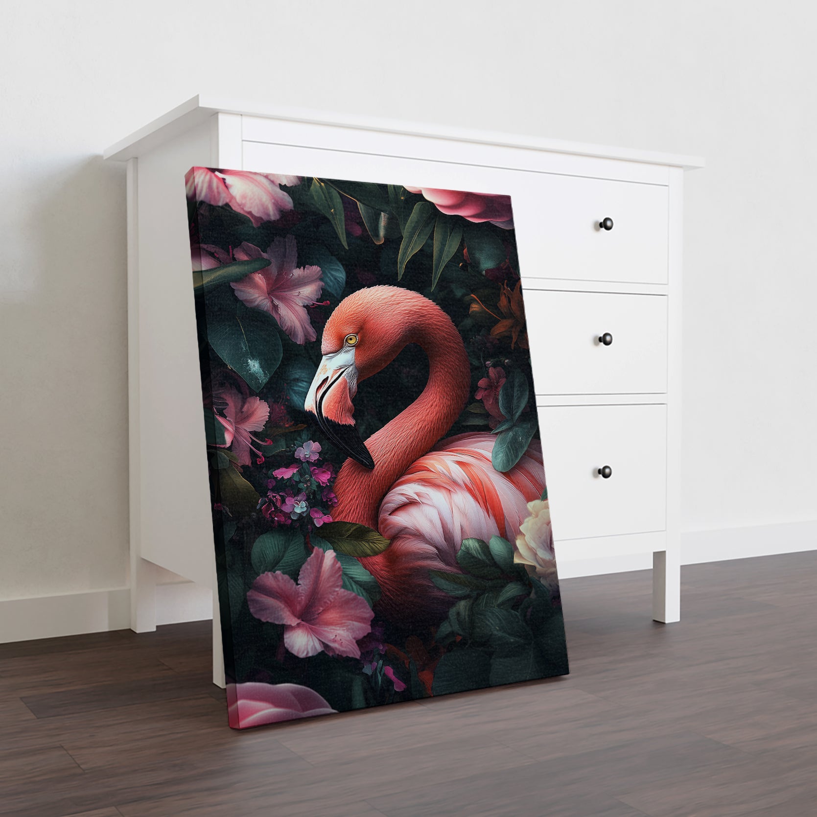 This Tropical Flamingo Canvas Wall Art features a stunning Pink Floral Botanical Print. With its vibrant colors and botanical design, it is a perfect addition to any living room, sofa backdrop, bedside or home decor. Bring a touch of the tropical and botanical into your home with this beautiful canvas print.