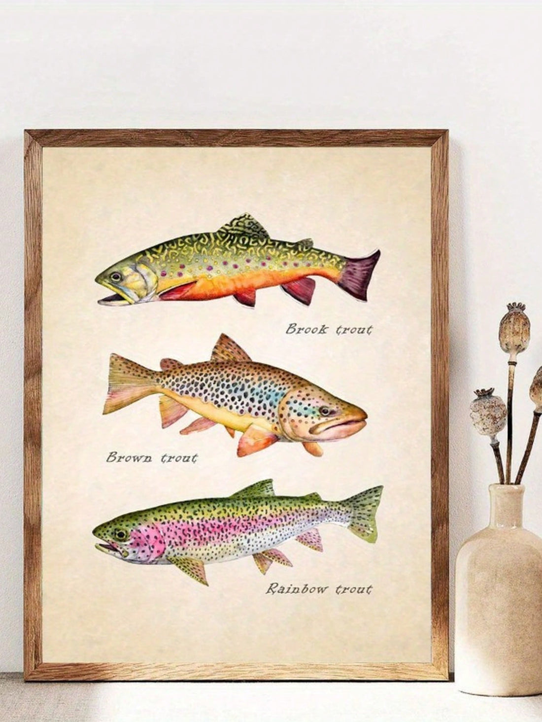 Elevate your space with this Trout Fish Canvas Wall Art, an unframed poster designed to bring natural elegance to any home or office. Its detailed depiction of the trout enhances environments with subtle sophistication, making it ideal for nature enthusiasts or those seeking unique decor. This artwork also serves as a thoughtful holiday gift, perfect for adding a refined touch to any setting. Crafted for easy framing, it offers versatility and quality for lasting enjoyment.