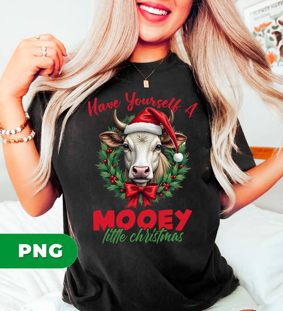 Have Yourself A Mooey Little Christmas, Cow Lover, Wild Cow Xmas, Digital Files, Png Sublimation