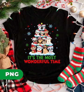 Funny Christmas Dogs In Tree Shape With Santa Hats And Snowflakes, Cute Holiday Pet Lover Sublimation Design, PNG For Shirts, PNG Sublimation