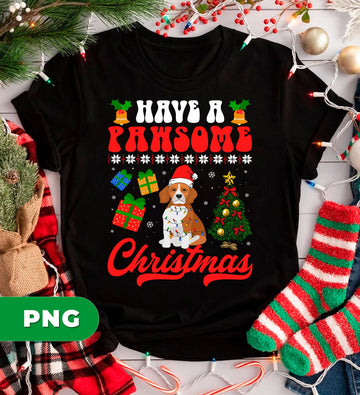 Have A Pawsome Christmas Dog, Cute Beagle With Lights And Gifts, PNG For Shirts, PNG Sublimation