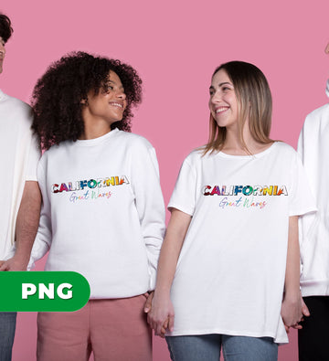 California Great Waves PNG with Colorful Paint Splash Letters, Trendy Summer Beach Sublimation Art, PNG For Shirts, PNG Sublimation