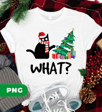Funny Christmas Cat PNG, Black Cat Xmas Tree WHAT Meme, Cute Naughty Kitty Sublimation Design, Cat Lover Holiday Clipart, Christmas Humor PNG