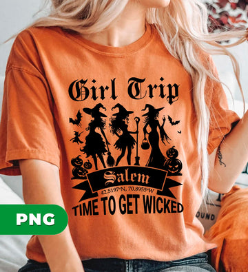 Girl Trip Salem PNG, Witch Silhouette Halloween PNG, Time To Get Wicked Clipart, Salem Coordinates PNG, Spooky Witch Trip PNG